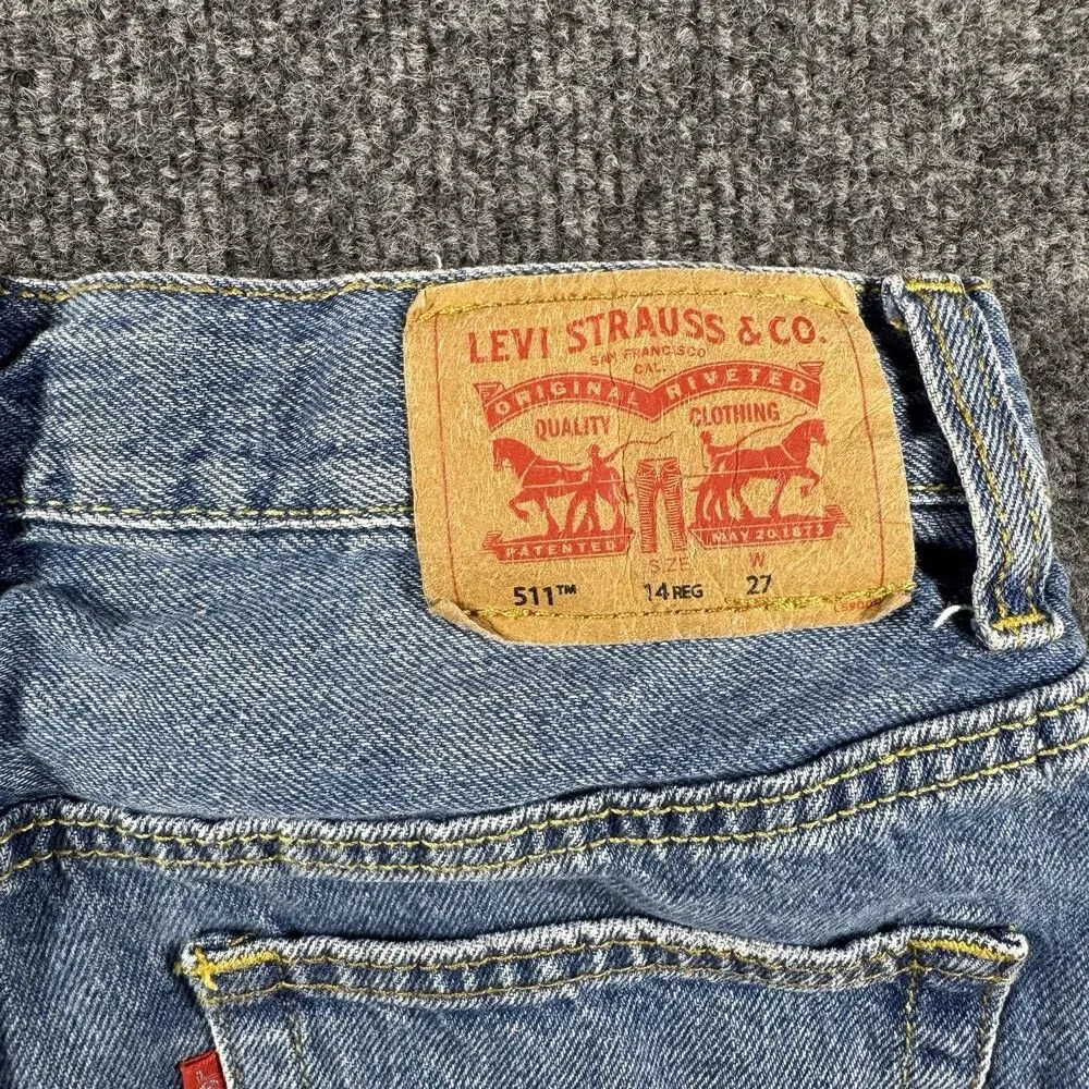 Levi's 511 Slim Denim Shorts Boys 14 Blue Bermuda Distressed Jean Short